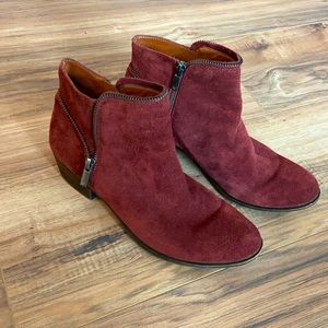 Mahogany colored suede Lucky Brand zipper laced bootie size 8.5